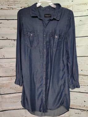 Parasuco Tencel Chambray Shirt Dress Women's Large Blue Button Front